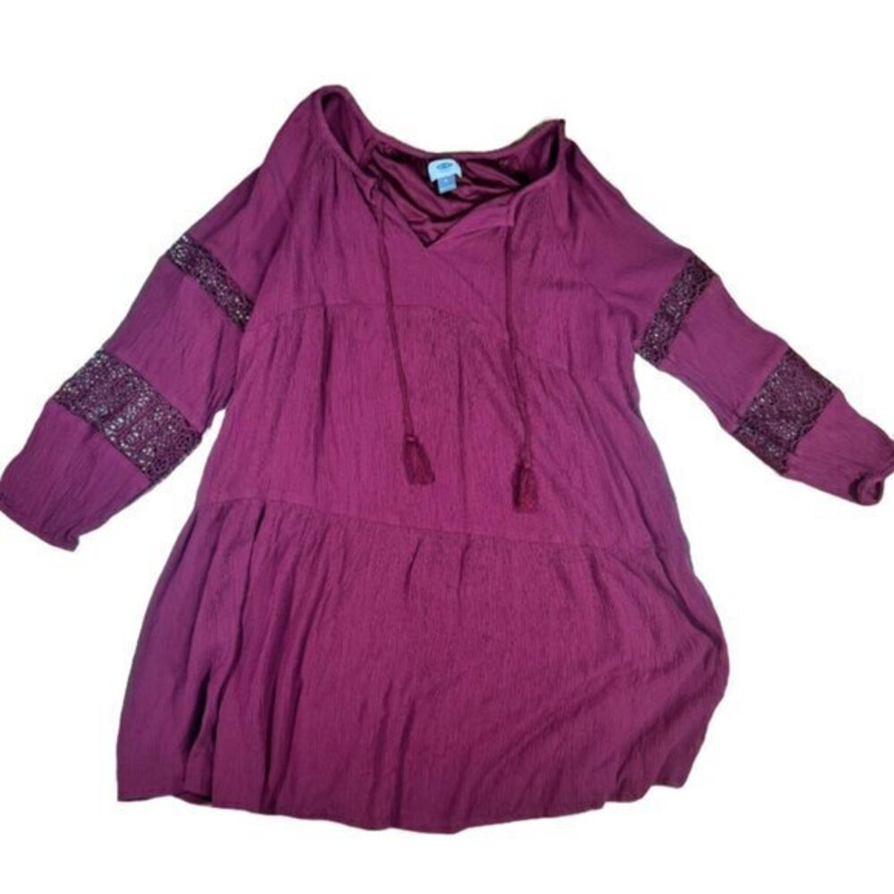 Old Navy Long Sleeve Tiered Cutout Lace Crochet Tunic Dress